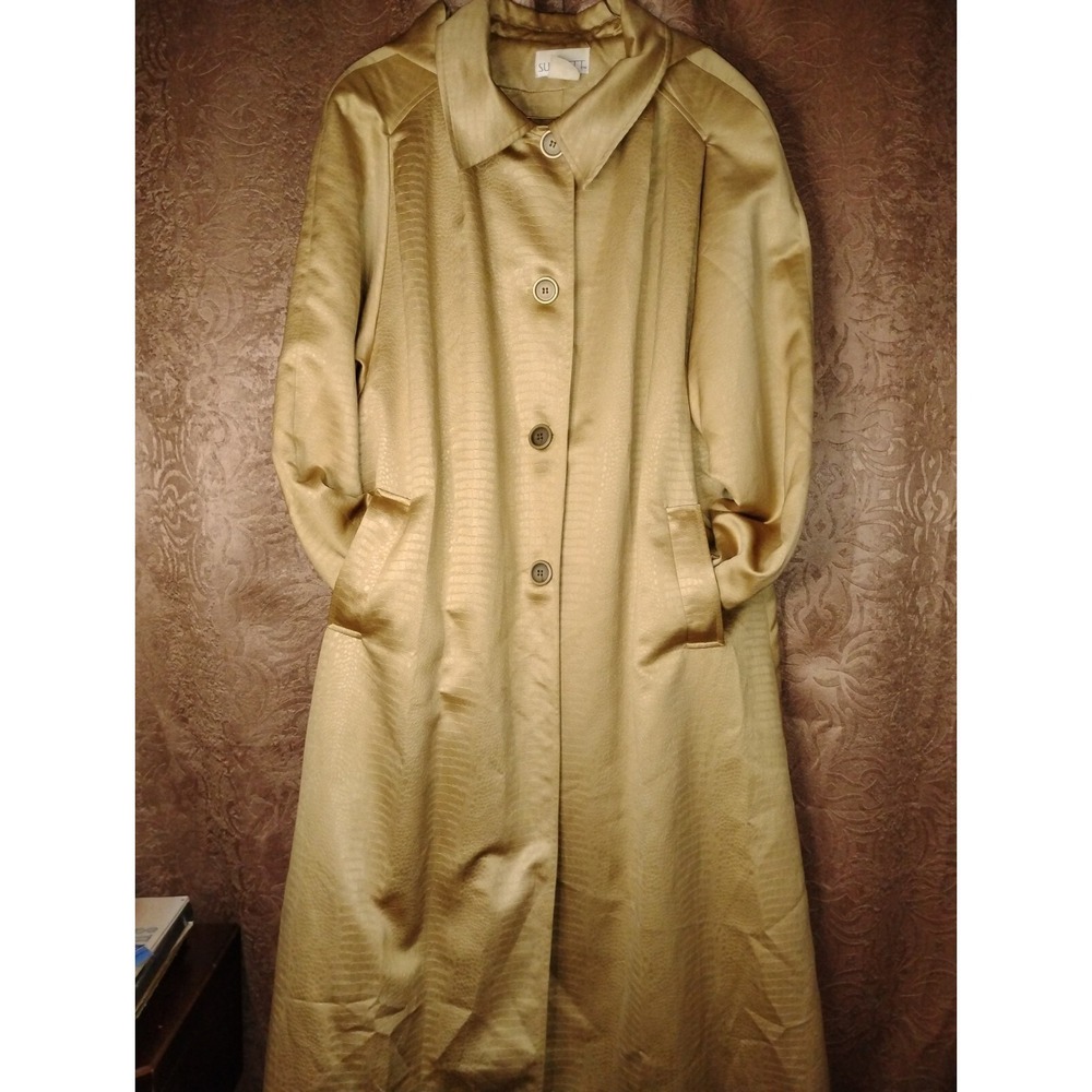 Sue Brett Vintage Women Long Button Up‎ Gold Trench Coat XL -16
